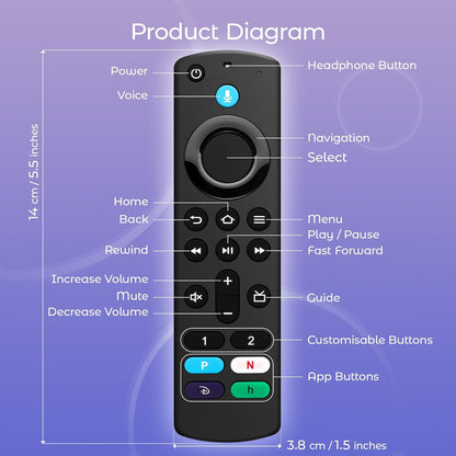 Replacement Remote Control for TV Stick(2nd Gen/3rd Gen/4K/4K Max/Lite), TV Cube, for All Insignia/Toshiba/Pioneer Smart TVs